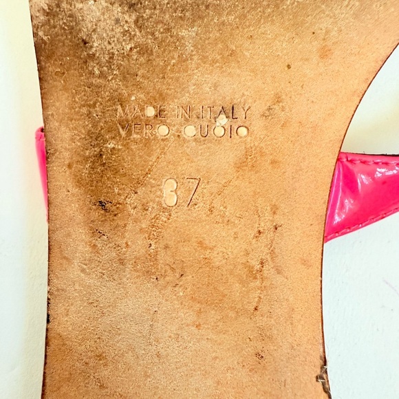 Giuseppe Zannoti Neon Pink Patent Leather rhinestone toe ring flat sandals EU 37 - Picture 8 of 9